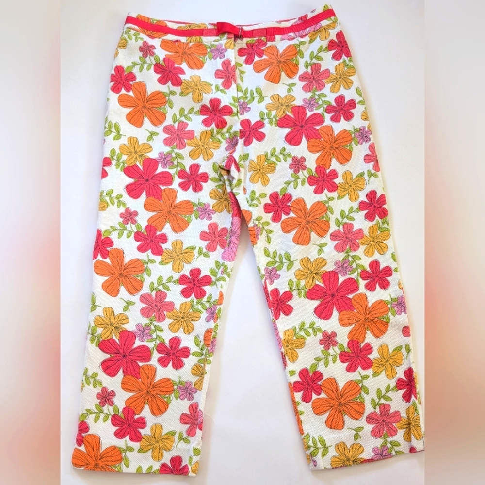 Marisa Christina Textured Floral Print Cropped Pants